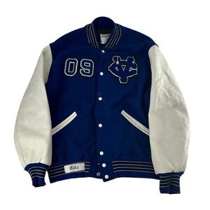 Vintage Delong‎ Varsity Jacket Men’s XL Blue Wool Hall Leather Letterman Bomber